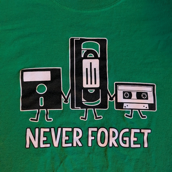 90's Nostalgic VHS Floppy Disk Cassette Graphic Tee Green Men's S - Picture 3 of 6